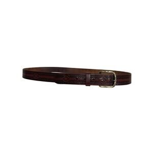 Men’s Brown Hand Tooled Leather Belt Size 46 Gold Buckle Western Rodeo